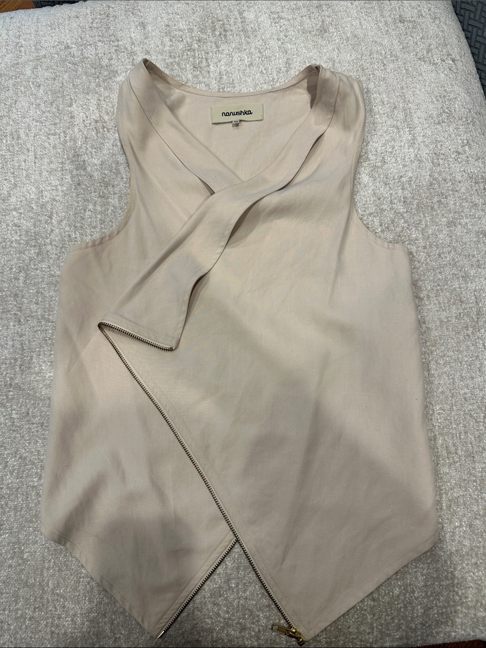 Nanushka Beige Sleeveless Asymmetric Zip Front Top